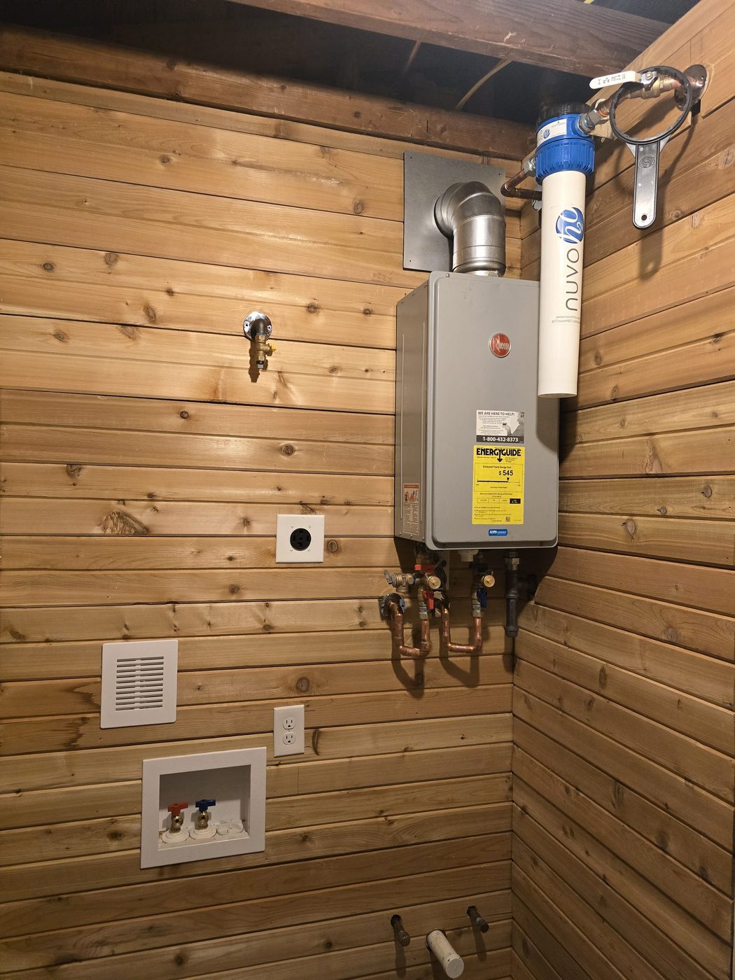 A tankless water heater with isolation valves on the hot and cold lines
